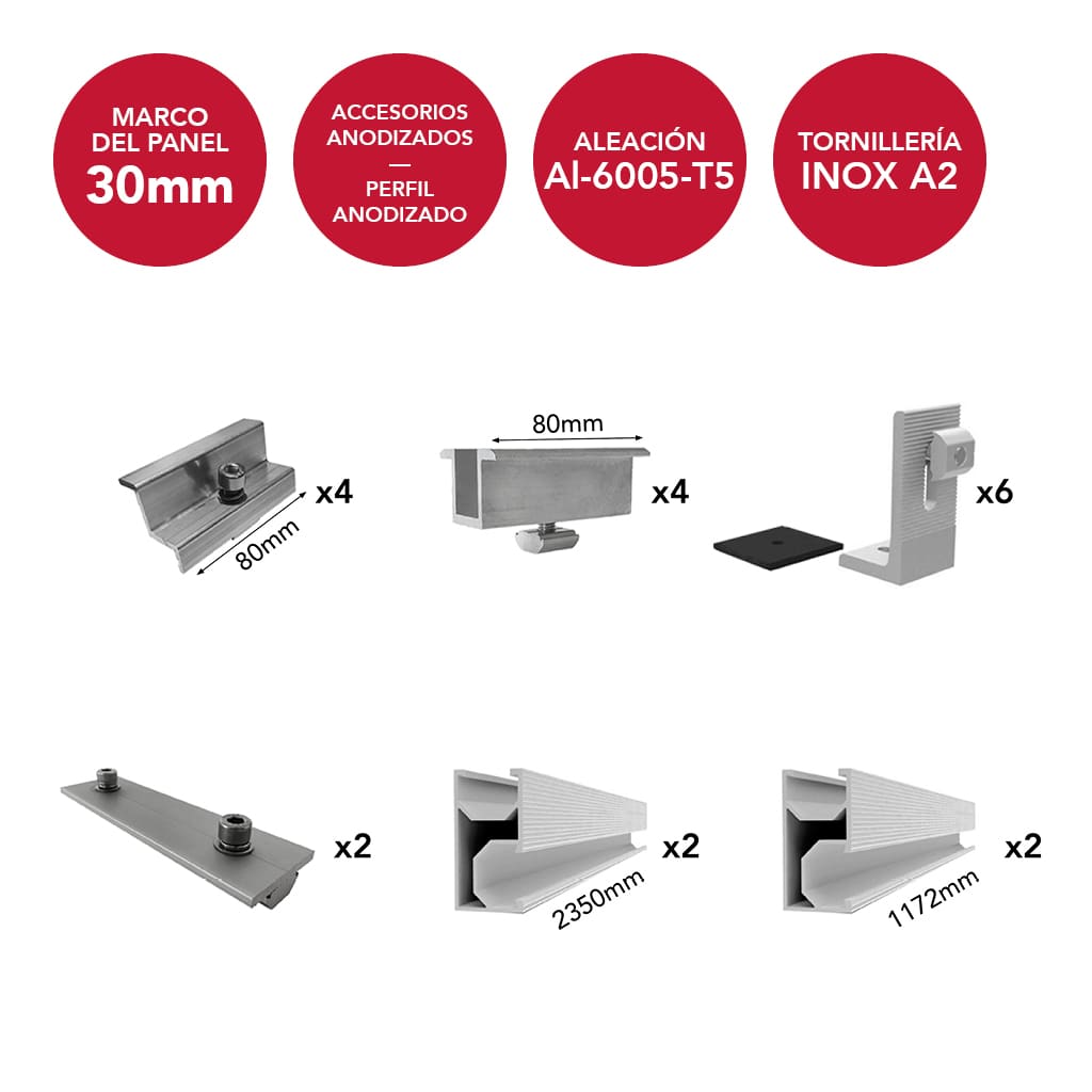 [N-ACL03-TS-D2-AM30] N-ACL03-TS-D2-AM30 [1x03] Estructura coplanar anodizada para 3 paneles en vertical (ancho máximo 1150mm) | Serie TS-D2 - TECHNO SUN