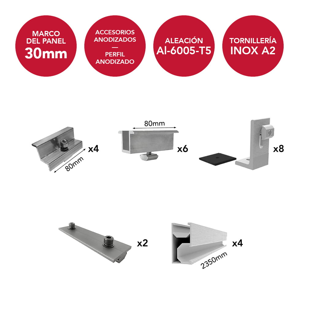 [N-ACL04-TS-D2-AM30] N-ACL04-TS-D2-AM30 [1x04] Estructura coplanar anodizada para 4 paneles en vertical (ancho máximo 1150mm) | Serie TS-D2 - TECHNO SUN