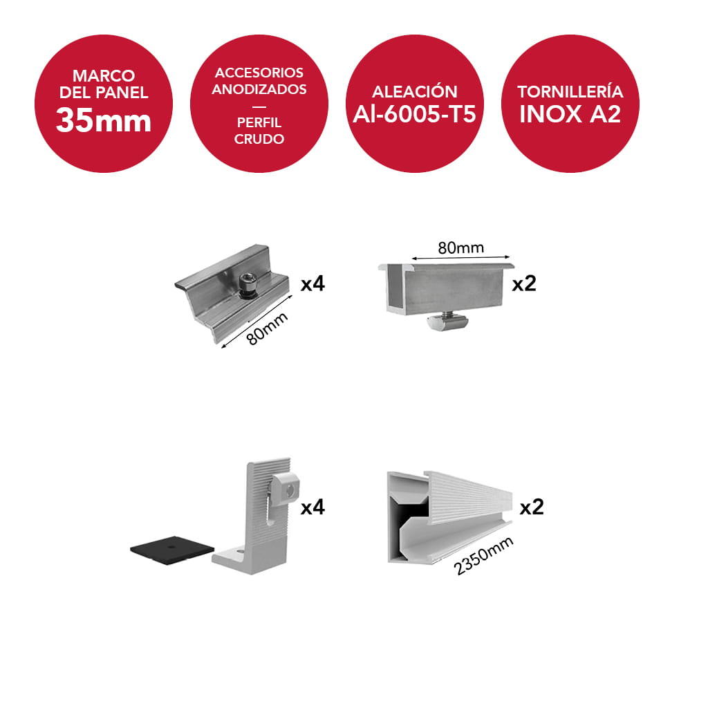 [N-ACL02-TS-D2-M35] N-ACL02-TS-D2-M35 [1x02] Estructura coplanar para 2 paneles en vertical (ancho máximo 1150mm) | Serie TS-D2 - TECHNO SUN