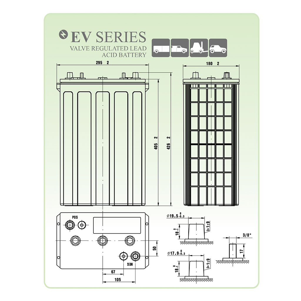 6V/480Ah Bateria AGM 6V 480Ah (C100) | sin mantenimiento | 400Ah C20 | Serie EV | EVL16-400A-AM - VISION BATTERY