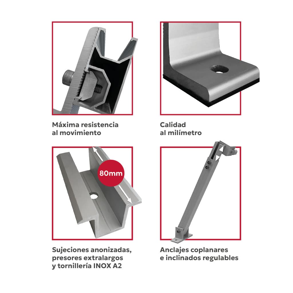 AIR01-TS-D2-AM35 [1x1] Estructura inclinada anodizada regulable 20º/45º para 1 panel en vertical (ancho máximo 1150mm) | Serie TS-D2 - TECHNO SUN