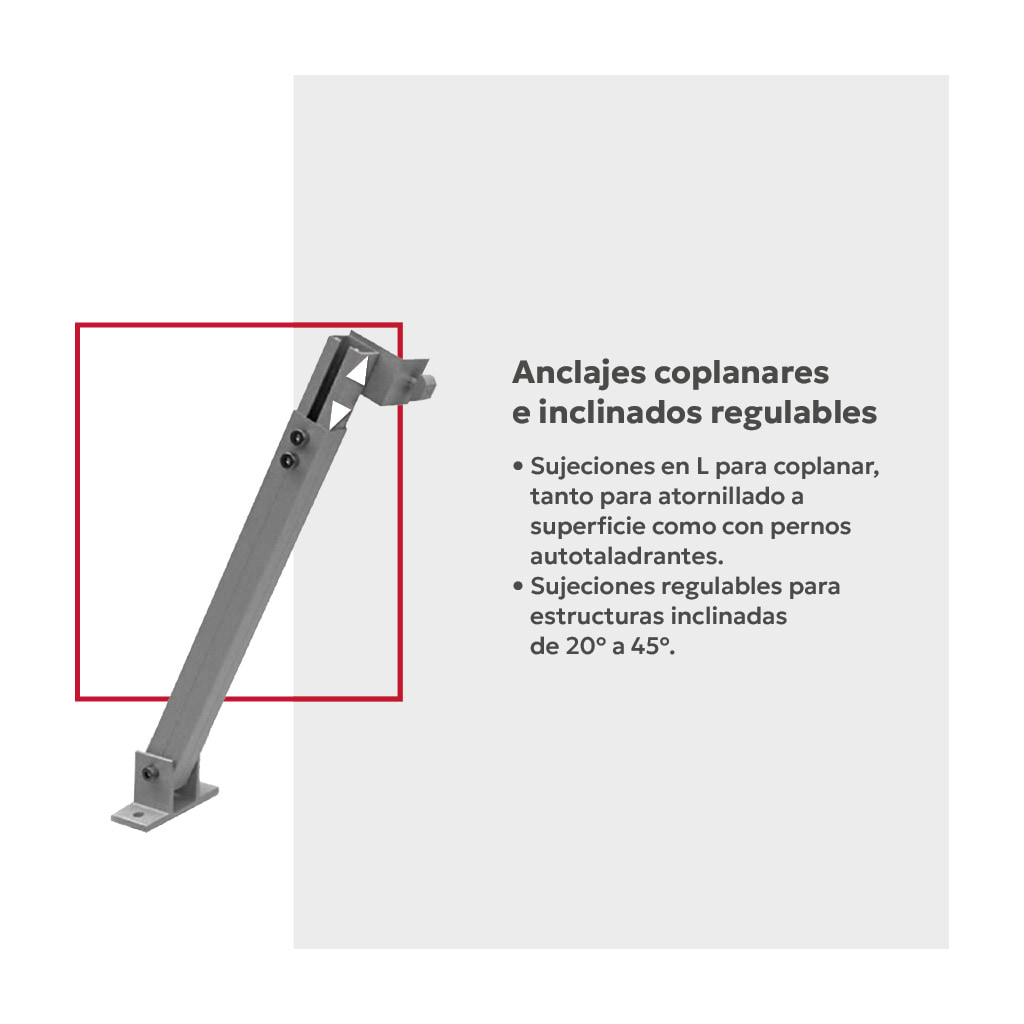 AIR01-TS-D2-M30 [1x1] Estructura inclinada regulable 20º/45º para 1 panel en vertical (ancho máximo 1150mm) | Serie TS-D2 - TECHNO SUN