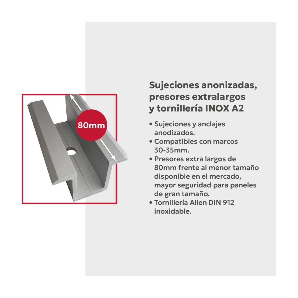 AIR03-TS-D2-AM30 [1x3] Estructura inclinada anodizada regulable 20º/45º para 3 paneles en vertical (ancho máximo 1150mm) | Serie TS-D2 - TECHNO SUN