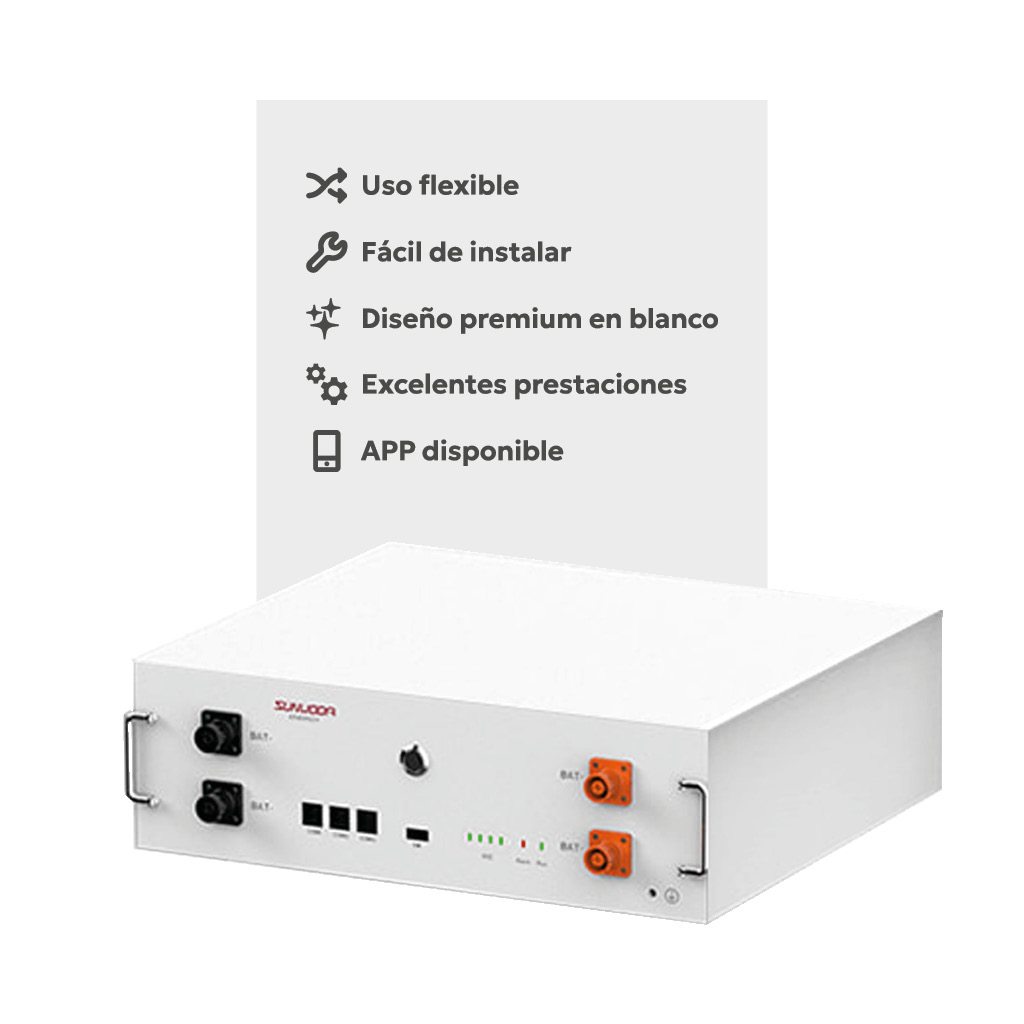 [Módulo] Batería de litio 51,2V 100Ah | 5,12kWh |  DOD 100% BMS Incluido | Atrix-5 | 10 años garantía I Sunwoda