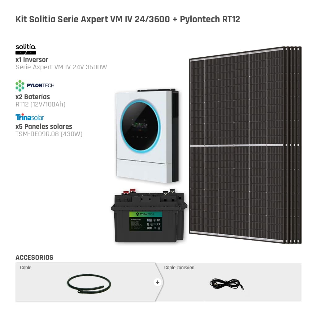 Kit Solitia Serie Axpert VM IV 24/3600 + Pylontech RT12