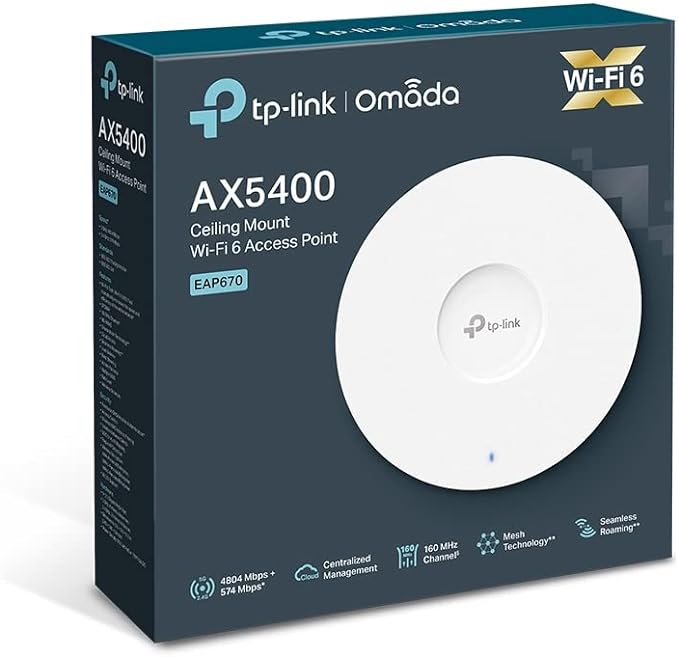 TP-Link EAP670 AX5400 Gigabit WiFi 6 Punto de Acceso WLAN (Omada SDN, gestión Central, 1 Puerto de 2,5 G, Roaming WLAN, alimentación PoE/DC), Color Blanco