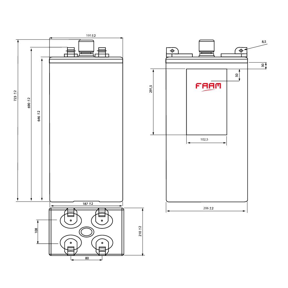 2v/1040Ah (C120) OPzS 8STA100- FAAM