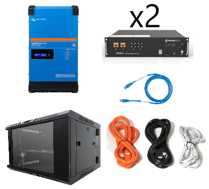 Kit inversor híbrido Victron MultiPlus-II 24/3000/70-32 + batería de litio Pylontech 2xUP2500 + cables + rack 6U - Techno Sun