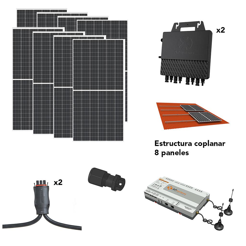 2800W self-consumption kit with APSystems 2xQS1 micro-inverters, 8 panels, accessories, monitoring and structure to be chosen - Techno Sun