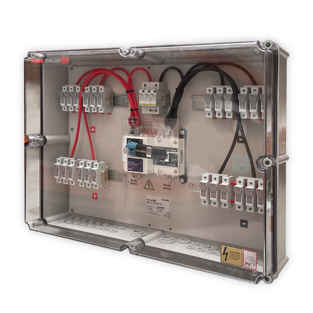 Caja conexión fotovoltaica | 12 Strings  | Fusible 15A | Seccionador 250A | Protección sobretensiones |12/1 |Gave