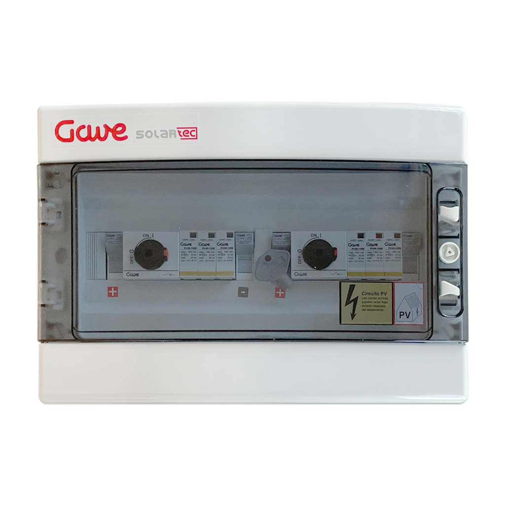 GAVE STM Caja combinadora con protecciones | 2 MPPT | 1 Strings | Fusible 20A | Protector sobretensión II | Seccionador 40A