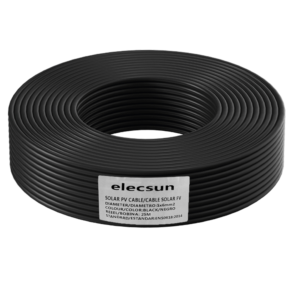 ELECSUN Cable Solar FV H1Z2Z2-K 1x6mm² 1500V negro (bobina 25m)