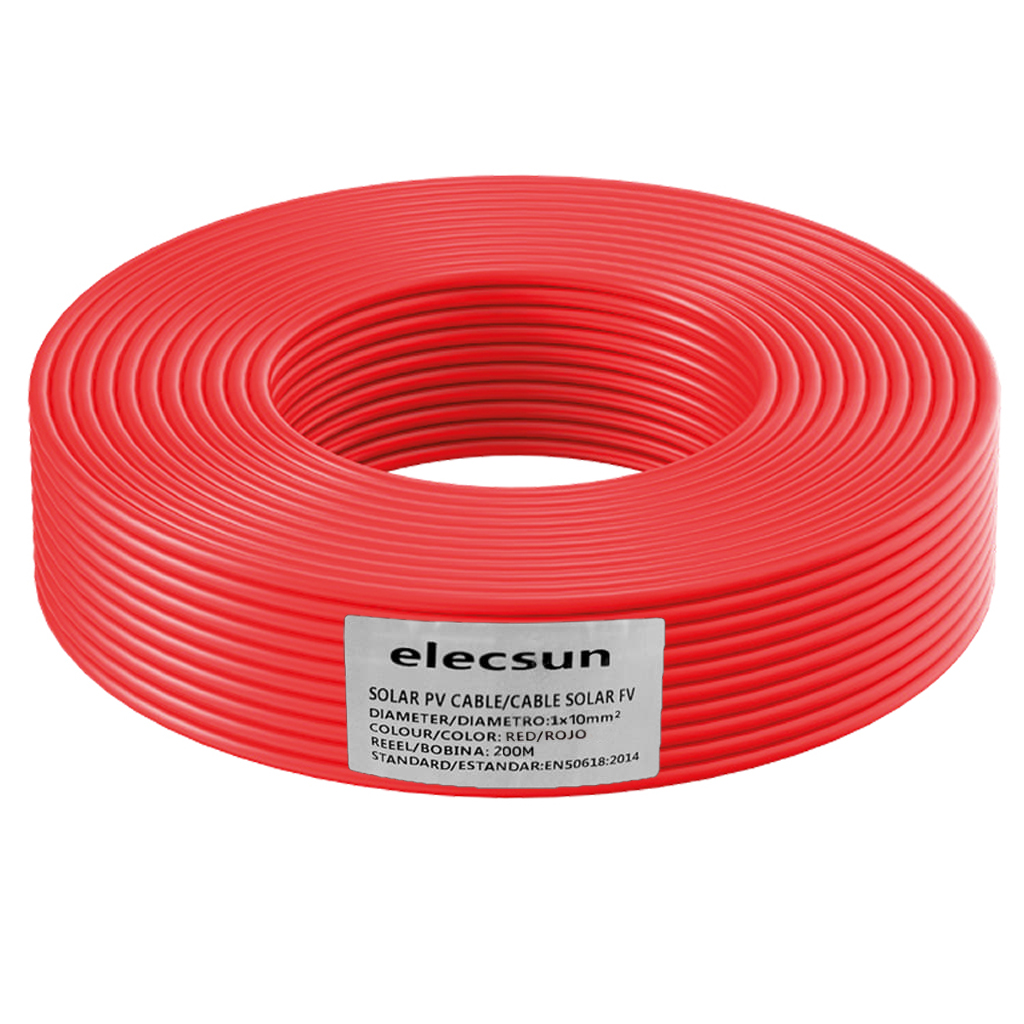 ELECSUN Cable Solar FV H1Z2Z2-K 1x10mm² 1500V rojo (rollo 200m)