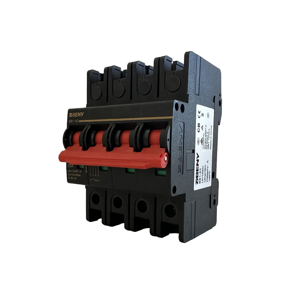 Disyuntor térmico BB1-63 | 1200V-25A | 6kV | 4 polos (2 IN - 2 OUT) | BENY