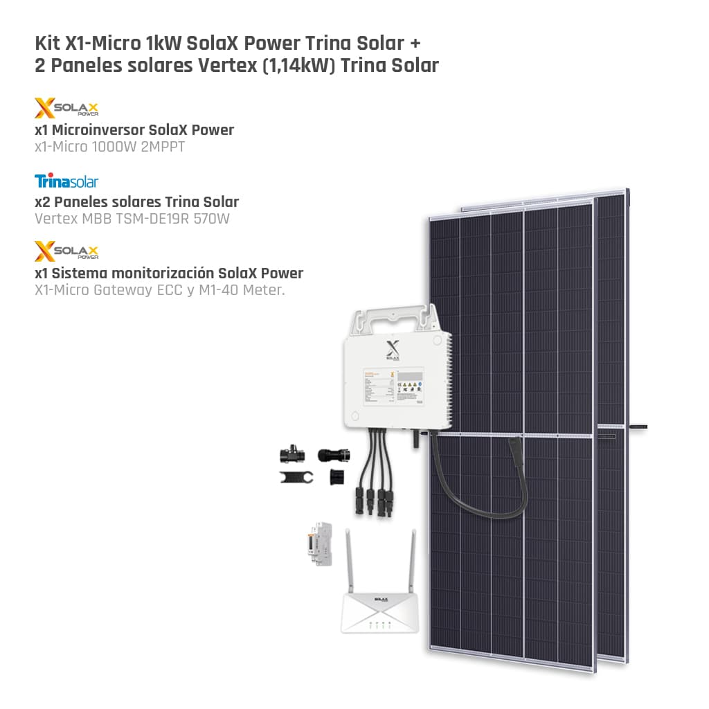 Kit Solax X1-Micro (1kW) + 2 paneles solares (1,14kWp)