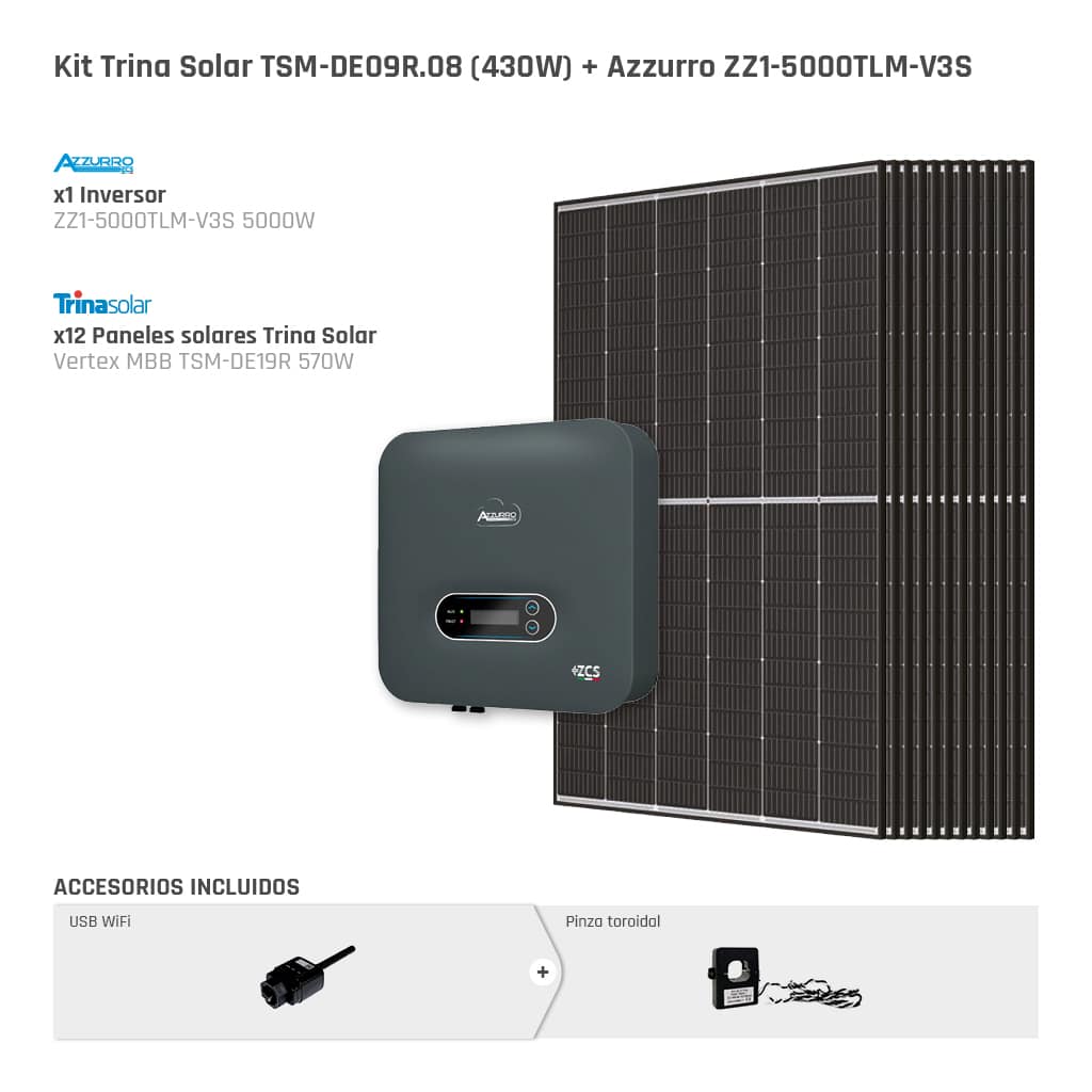 Kit Trina Solar TSM-DE09R.08 (430W) + Azzurro ZZ1-5000TLM-V3S (5kW)