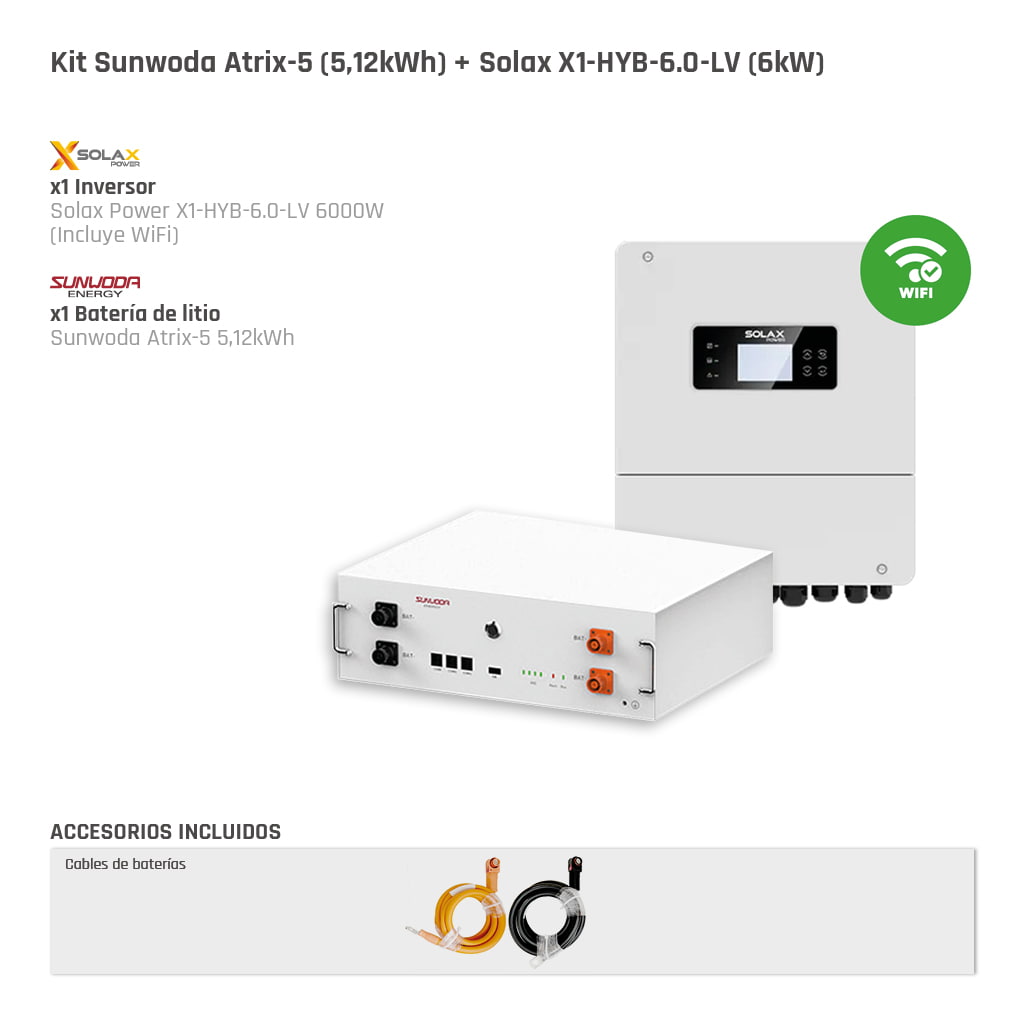 Kit Sunwoda Atrix-5 (5,12kWh) + Solax X1-HYB-6.0-LV (6kW)