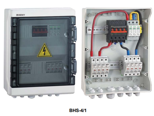 Caja combinadora con protecciones BHS-4/1 DC | 4 strings | fusibles 15A | disyuntor 63A | 1.000V DC | BENY