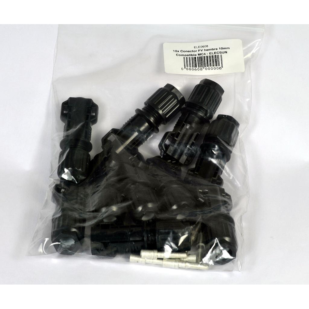 10x Ud. Conectores FV  macho 6-10mm | 1000V | mismo diametro que MC4 LC1010 - ELECSUN