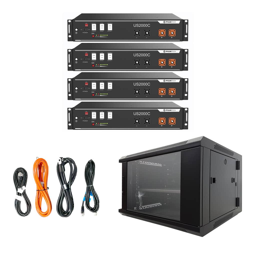 Batería de litio de 48V 9,6kWh 6000 ciclos +cables +rack | 4xUS2000C - PYLONTECH