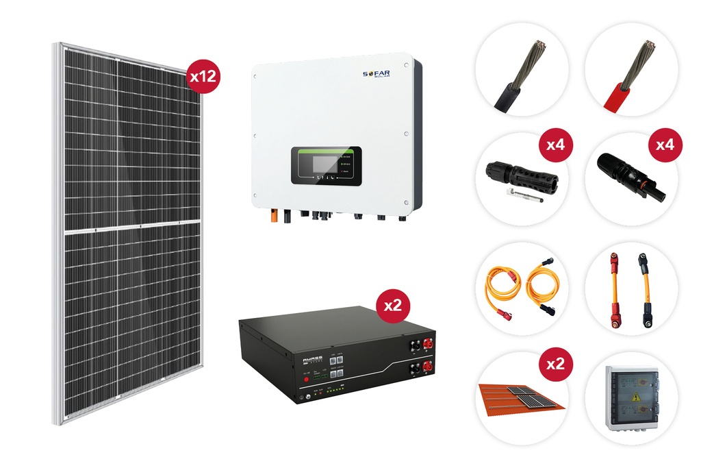Kit solar autoconsumo 1PH 5kW 12 paneles con acumulación 5kWh | Techno Sun