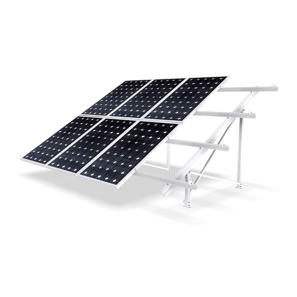 2x09 Estructura doble sobre suelo en aluminio crudo para 10 paneles de 1650x1000mm a 20º o 30º en 2 filas de 5 | SU Series - Techno Sun