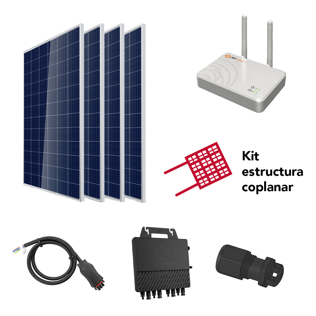 Kit autoconsumo 1400W con microinversor APSystems y 4 paneles, estructura y sistema de monitorización a elegir - Techno Sun