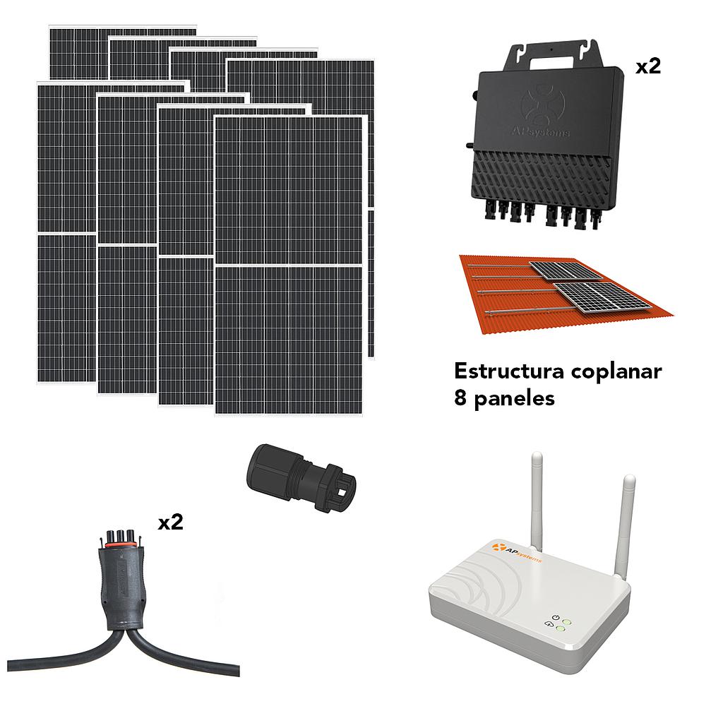 2800W self-consumption kit with APSystems 2xQS1 micro-inverters, 8 panels, accessories, monitoring and structure to be chosen - Techno Sun