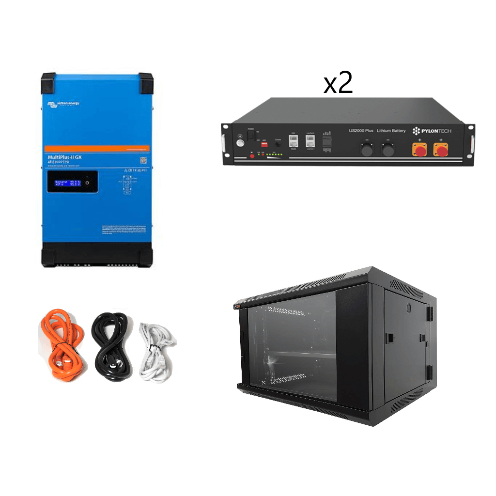 [PR/00493] Kit Inversor híbrido Victron Multiplus-II 48/3000 + 2xUS2000 Pylontech + Cables + Rack 6U - TECHNO SUN