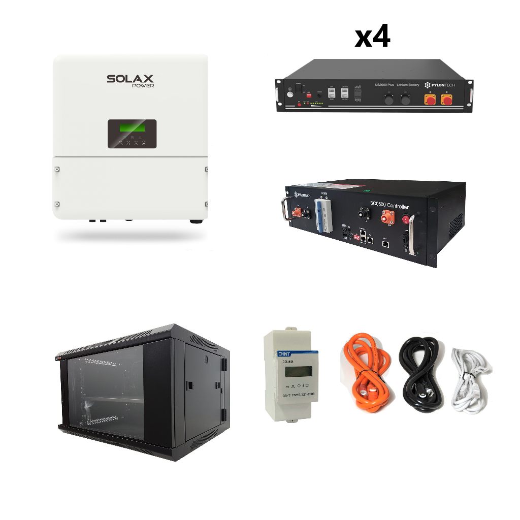 [PR/00494] Kit inversor híbrido SOLAX X1-Hybrid 3.7 + batería de litio PYLONTECH 4xH48050 + BMS + cables + Rack 12U + vatímetro - TECHNO SUN