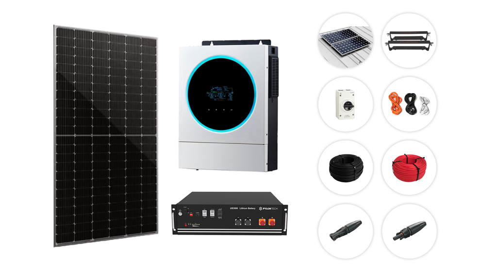 Self consumption kit with 4.8kwh of lithium from Pylontech, 5kW inverter and solar production 8.5kW/day