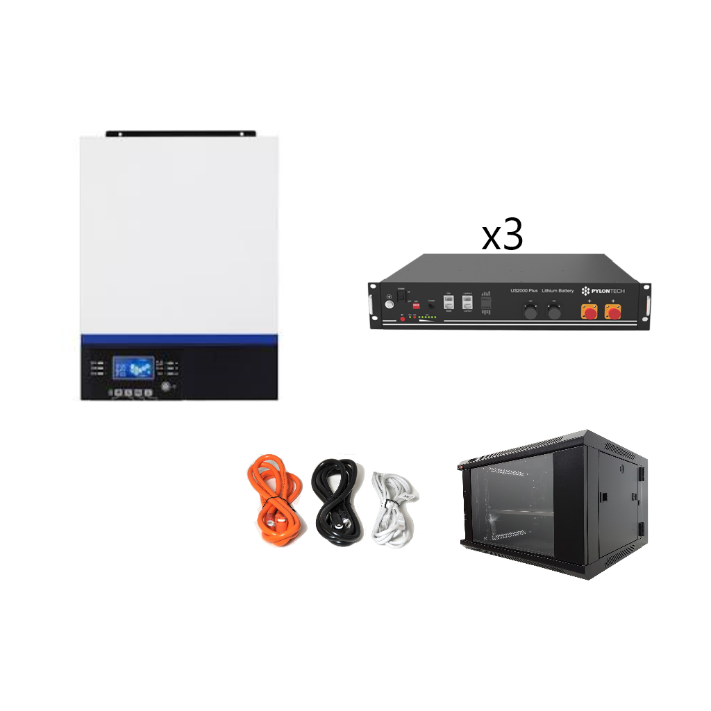 [OGP0039] Kit inversor aislada Voltronic Axpert VM 5K-48 + Pylontech 3x US2000 + cables + rack 6U