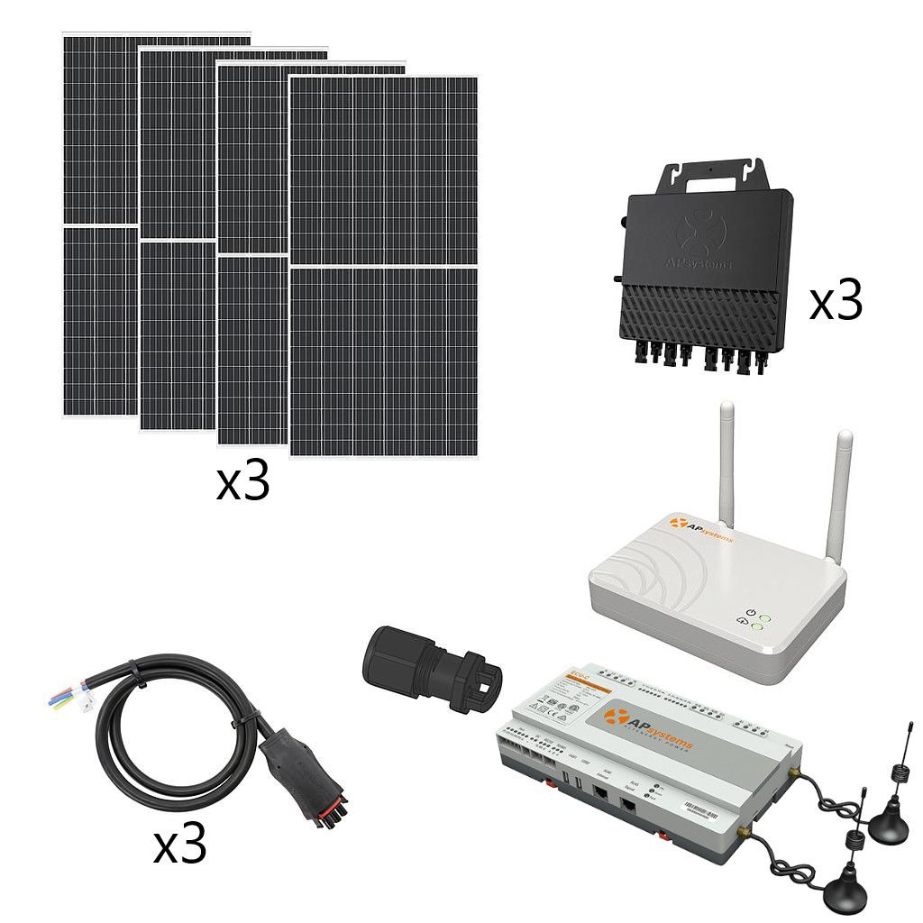 Self-consumption kit 4200W with APSystems 3xQS1-Boosted microinverters, 12 panels, structure and monitoring of your choice, accessories included - Techno Sun