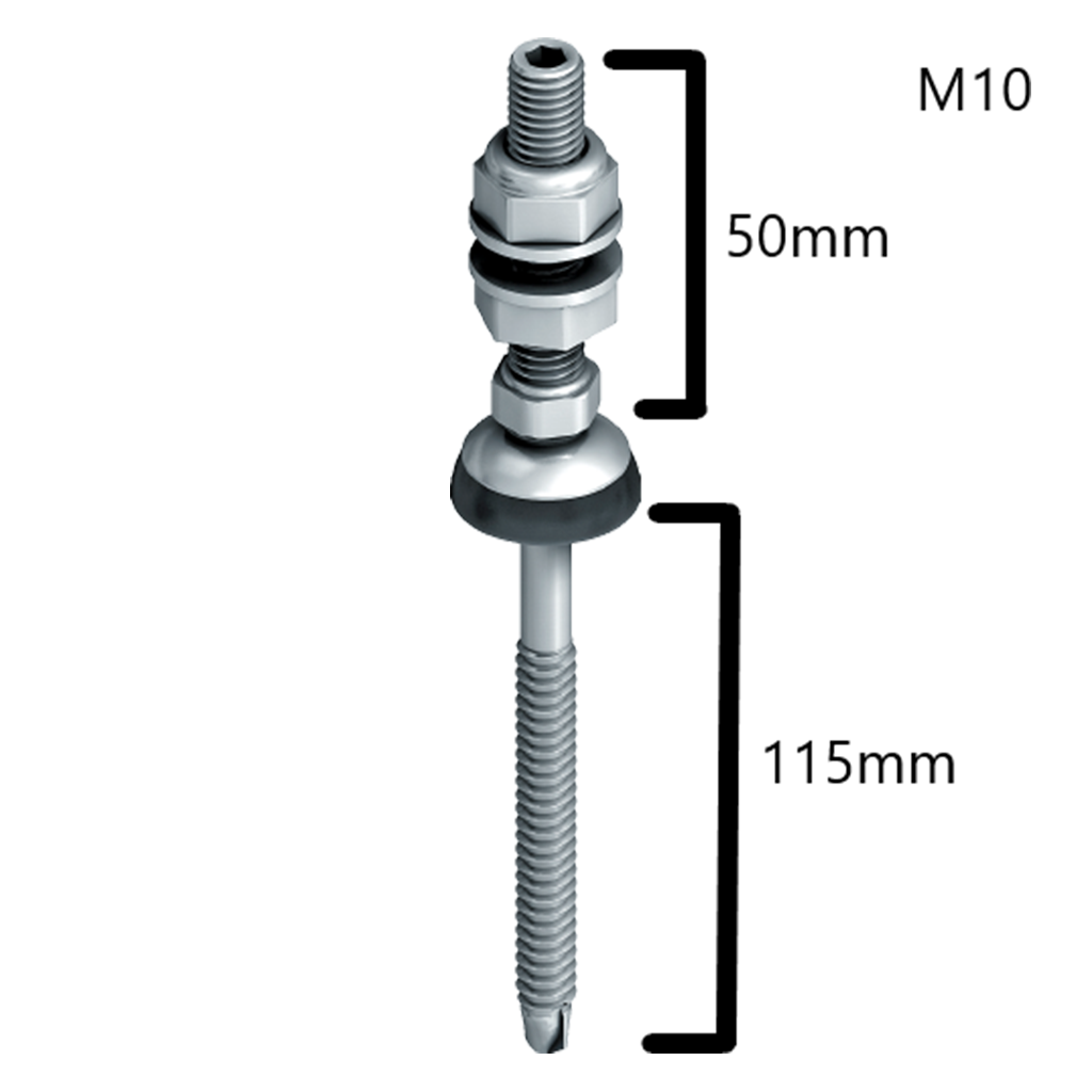 [3341198905] M10-115/50 Tornillo roscachapa autotaladrante de 115mm y perno de anclaje de 50mm, sección de 10mm M10, con junta de estaqueidad DIN934 Set JT3 - SB - 3 - 8,0x115/50 FZD