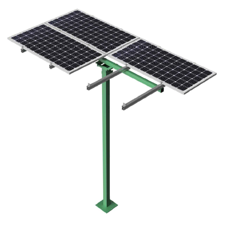 1x04 Soporte inclinado regulable con poste incluido, horizontal. Altura 4 metros para 4 paneles  < 2000x1060 mm en 1 fila - Serie SU - TECHNO SUN