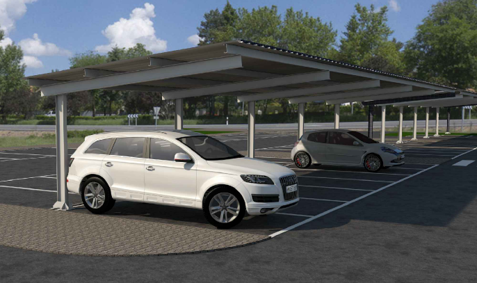 1x15 PR1. Parking Sur con chapa 5º 2 plazas para 15 paneles en 1 fila - Serie SU - TECHNO SUN