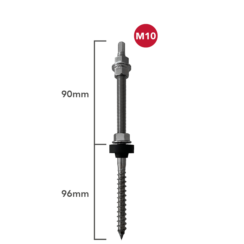 [STR2217] Perno tirafondos doble rosca M10x200mm A2 acero 96/90mm con junta EPDM - TECHNO SUN