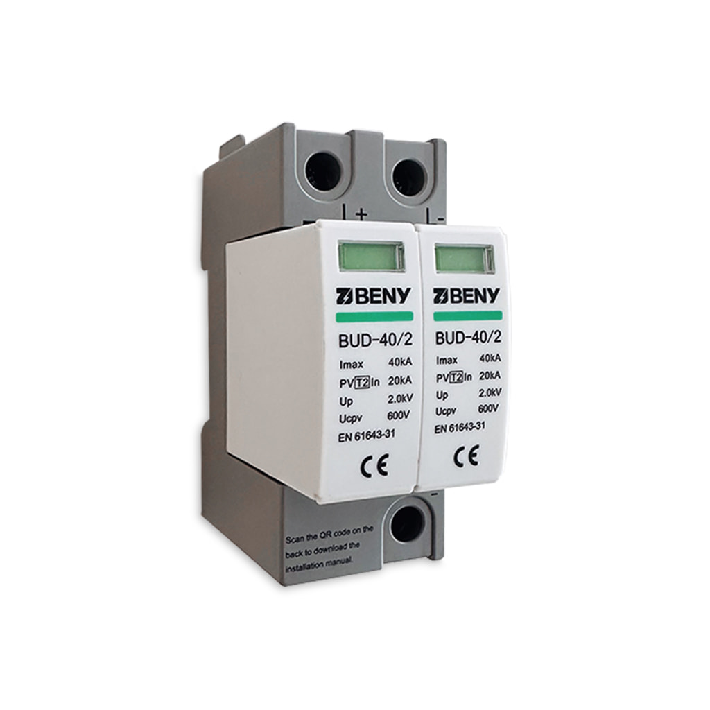 [ELE1026] Protector de rayos PRD DC | 2 polos | 600V 40KA | Carril DIN | BUD-40/2 | BENY