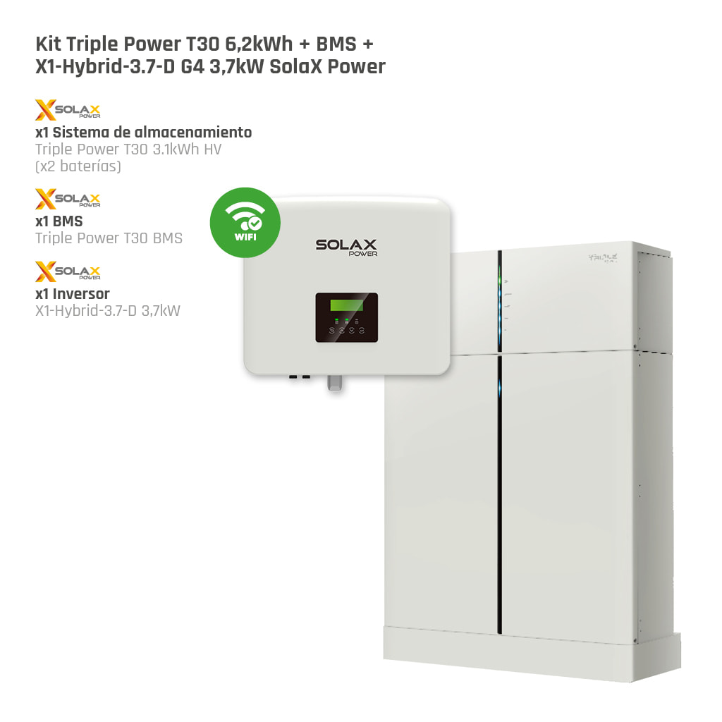 [KIT0190] Kit Solax Triple Power T30 (6,2kWh) + BMS + X1-Hybrid-3.7-D 3.7kW