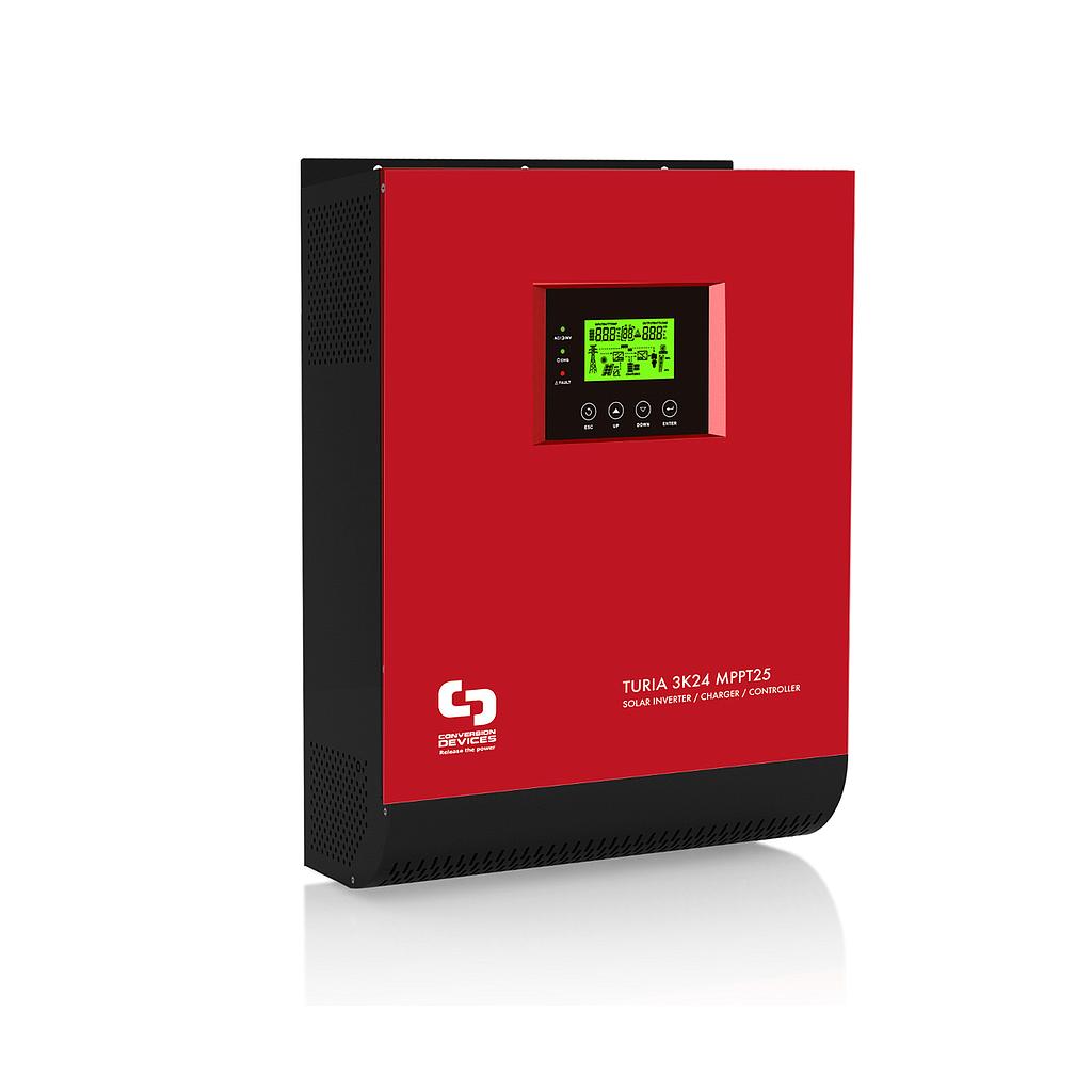 TURIA 3K24 MPPT25 - 3000VA 24V Inverter with 20 charger and 25A MPPT regulator Without battery cable - DEVICES CONVERSION