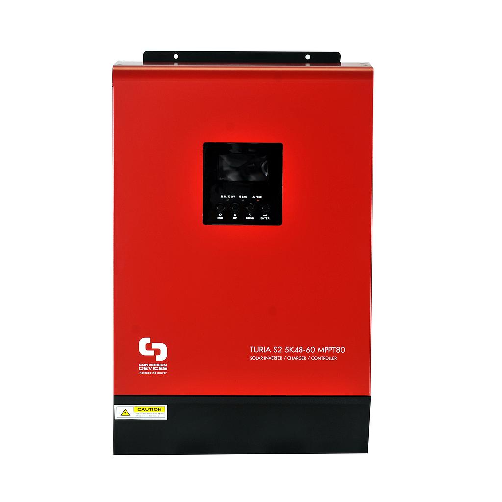 Inverter charger 5kVA (5kW) 48V 60A | PF=1 | MPPT 80A | F=64V | 9 Parallel | TURIA S2 5K48 - CONVERSION DEVICES