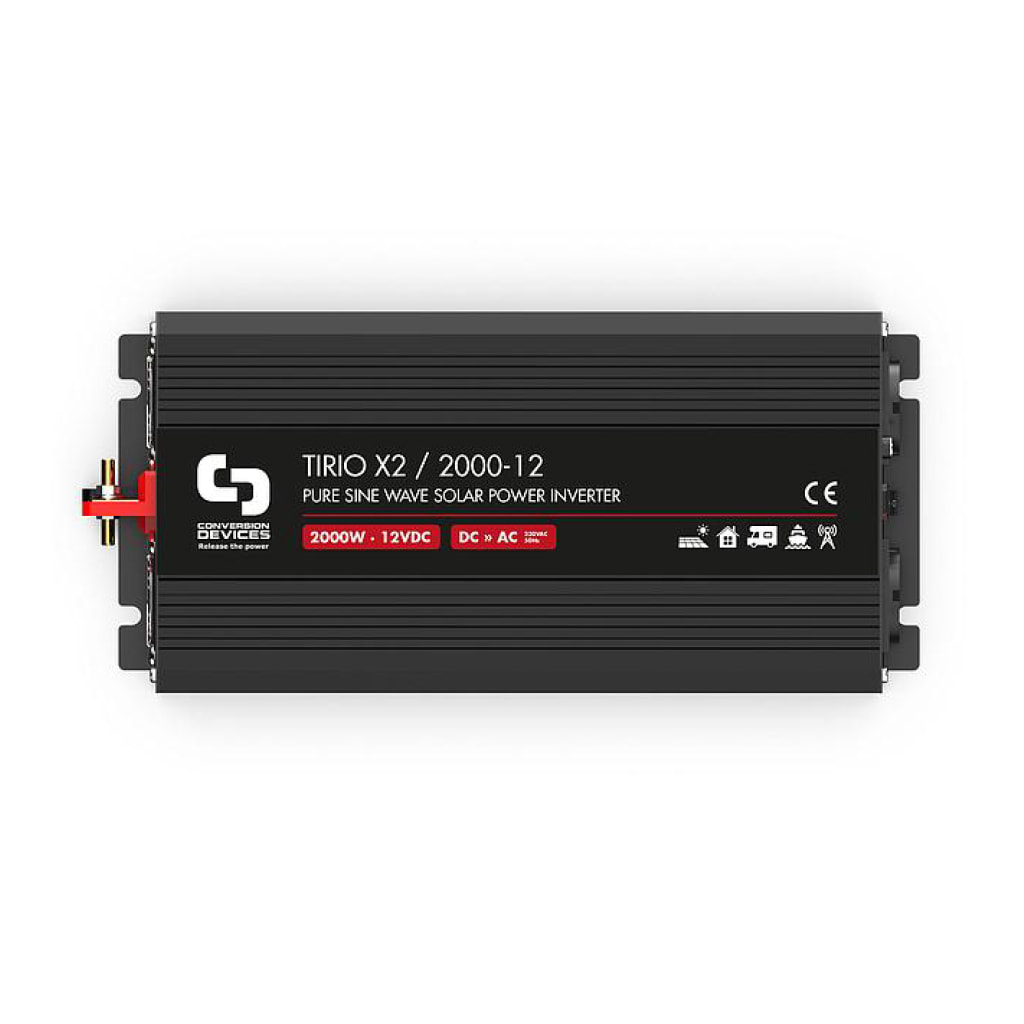 Tirio 2000-12 2000W 12V inverter with two Schuko sockets and USB charger - CONVERSION DEVICES