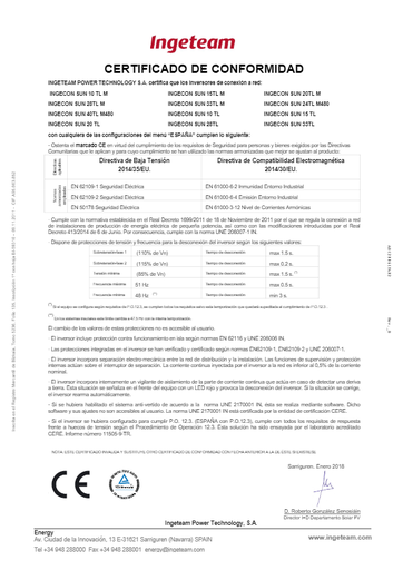 Certificado de conformidad CE Ingeteam 3Play - Castellano