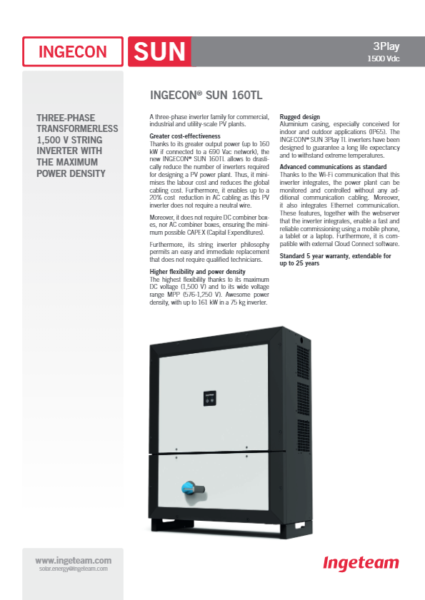 Ingeteam Ingecon-sun-160tl-datasheet - English | Techno Sun Webportal B2B